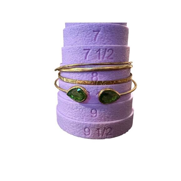 Unknown Jewelry - Gold-Tone Bangle Set (4) Green Gemstone